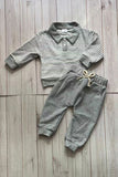 Grey knitted fabric long sleeve top & pant 2pc boy's set 251282M A12S4