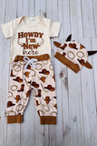 Howdy I'M New here romper & pant & hat 3pc baby sets 251289M A15S1