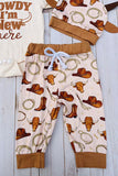 Howdy I'M New here romper & pant & hat 3pc baby sets 251289M A15S1