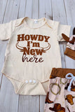 Howdy I'M New here romper & pant & hat 3pc baby sets 251289M A15S1