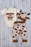 Howdy I'M New here romper & pant & hat 3pc baby sets 251289M A15S1