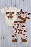 Howdy I'M New here romper & pant & hat 3pc baby sets 251289M A15S1
