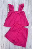 Knitted trim & Pink short sleeve top & shorts 2pc girls set 251290M A13S1