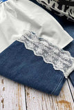 Floral printed white top & lace trim denim pant 2pc girls set 251291M