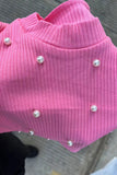 Knitted pink ruffle short sleeves pearls top & tutu skirt 2pc girls set 251292M A3S1