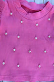 Knitted pink ruffle short sleeves pearls top & tutu skirt 2pc girls set 251292M A3S1