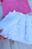 Knitted pink ruffle short sleeves pearls top & tutu skirt 2pc girls set 251292M A3S1
