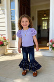 Lavander puff short sleeve top & pearls bell bottom jeans 2pc girls sets 251295M A10S8