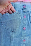 Pink rose cropped top & denim skirt with heart pockets 2pc girls set 251296M