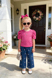 Pink short sleeve top & pink bow embroidery jeans 2pc girls set 251297M