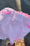 Casual girls pink distressed ripped denim shorts 251298M A4S3
