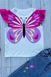 Butterfly printed top & flower embroidery denim legging 2pc girls set 251299M