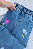 Butterfly printed top & flower embroidery denim legging 2pc girls set 251299M