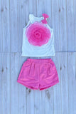 Chest rosette halter top & pink shorts 2pc girls set 251300M A3S1