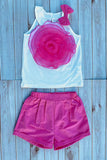 Chest rosette halter top & pink shorts 2pc girls set 251300M A3S1