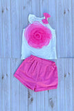 Chest rosette halter top & pink shorts 2pc girls set 251300M A3S1