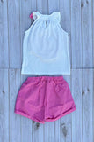 Chest rosette halter top & pink shorts 2pc girls set 251300M A3S1
