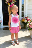 Chest rosette halter top & pink shorts 2pc girls set 251300M A3S1