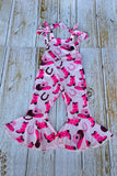 Boots printed pink one piece bell bottom girls overall jumpsuit 251305M A12S1