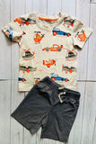 Summer helicopter printed top & grey shorts 2pc boy's set 251306M A15S1