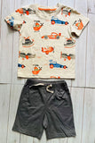 Summer helicopter printed top & grey shorts 2pc boy's set 251306M A15S1
