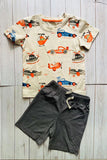 Summer helicopter printed top & grey shorts 2pc boy's set 251306M A15S1