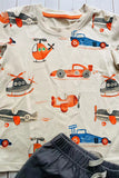 Summer helicopter printed top & grey shorts 2pc boy's set 251306M A15S1