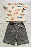 Summer helicopter printed top & grey shorts 2pc boy's set 251306M A15S1