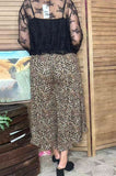 Clearance -- Brown leopard ruffle wide leg stretchy women pant XCH16776