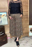 Clearance -- Brown leopard ruffle wide leg stretchy women pant XCH16776