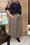 Clearance -- Brown leopard ruffle wide leg stretchy women pant XCH16776