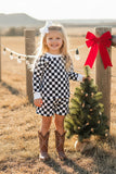 Navy blue checkered long sleeve top & Shorts 2pc girls set XCH04055