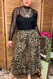 Restock--Western leopard wide leg high waist women's boutique pant XCH17040