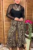 Restock--Western leopard wide leg high waist women's boutique pant XCH17040