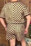 Restock--Western leopard & checkered shorts 2pc women boutique set Southern Stitch XCH17029