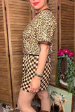 Restock--Western leopard & checkered shorts 2pc women boutique set Southern Stitch XCH17029