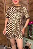 Restock--Western leopard & checkered shorts 2pc women boutique set Southern Stitch XCH17029