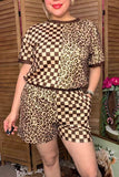 Restock--Western leopard & checkered shorts 2pc women boutique set Southern Stitch XCH17029