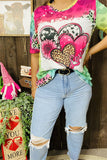 DLH13025 Colorful printed love hearts & leopard  short sleeve women top