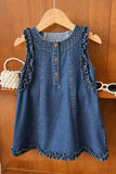 Sleeveless western cute ruffle denim fabric girls dress 2601001M