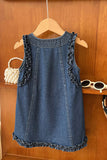 Sleeveless western cute ruffle denim fabric girls dress 2601001M