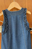 Sleeveless western cute ruffle denim fabric girls dress 2601001M