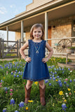 Sleeveless western cute ruffle denim fabric girls dress 2601001M