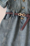 Washed denim short sleeve girls dress w/pockets and belt 2601002M