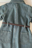 Washed denim short sleeve girls dress w/pockets and belt 2601002M
