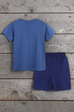 Construction truck printed blue top & embroidery shorts 2pc boy's set 2601004M