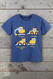 Construction truck printed blue top & embroidery shorts 2pc boy's set 2601004M