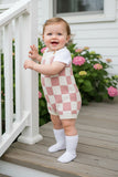 Pink Checkered knitted adjustable sweater infant baby onesies 2601006M A14S3