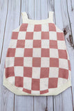 Pink Checkered knitted adjustable sweater infant baby onesies 2601006M A14S3