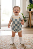Blue Checkered knitted adjustable sweater infant baby onesies 2601007M A14S3